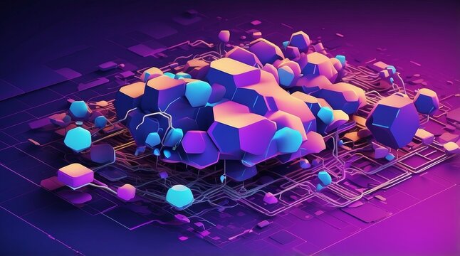 Futuristic Flat Vector of Quantum Computing Nodes and Cloud Networks in Isometric Layout