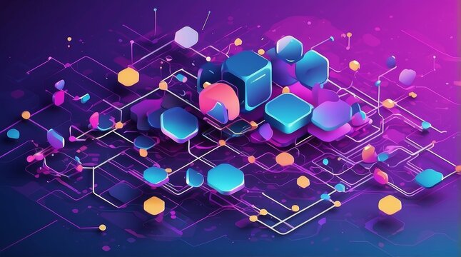Futuristic Flat Vector of Quantum Computing Nodes and Cloud Networks in Isometric Layout