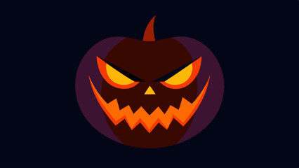 Fototapeta premium Glowing Evil Pumpkin Face in Dark Halloween Background Design