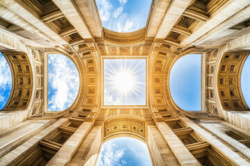Fototapeta premium Architectural archway, sunlight, sky