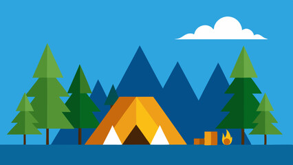 Camping at Night with Tent and Fire in Forest Setting