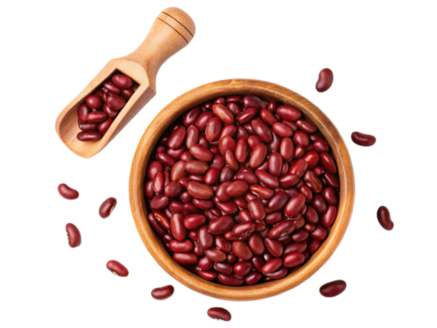 Red beans on wooden bowl isolated on white background. Suitable for marketing or business purposes. PNG file