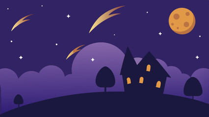 Fototapeta premium Dark Halloween Sky Background with Shooting Stars