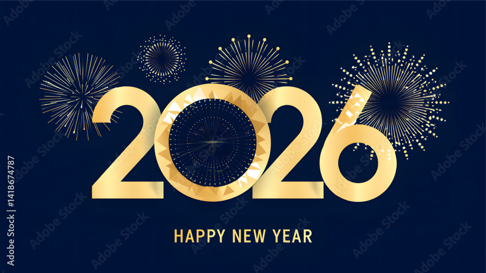 Fototapete 2026 happy new year background banner with illustrations of shiny luxury gold numbers. ai generated 