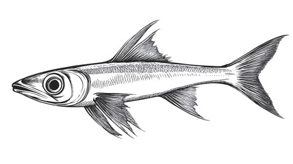 A detailed monochrome illustration of a fish rendered in pencil or similar medium.  The image showcases the fish's anatomical features with precision, including individually rendered scales
