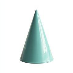 Glossy Teal Cone on White Background in Pastel Color Scheme