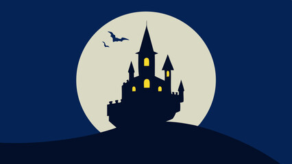 Halloween Moon and Castle Silhouette Vector Background