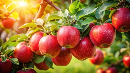 Close-Up of Vibrant Red Apples on Tree Branches, Capturing Freshness and Nature's Bounty in Candid Style, Perfect for Autumn and Harvest Themes, Showcasing Organic Produce and Natural Beauty