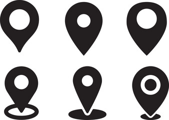 Set of Black Location Pin Icons in Various Styles for Navigation and Mapping