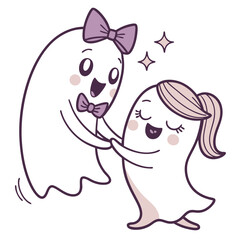 Adorable Ghost with Big Eyes and Bow – Halloween Cartoon Vector