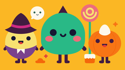Obraz premium Kawaii Halloween Characters Surrounded by Candy