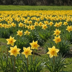 Fototapeta premium daffodils in spring, daffodils in the garden, yellow daffodils in the garden