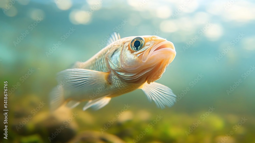 Poster close up of a fish underwater with details of scales and fins highlighted with vibrant color against