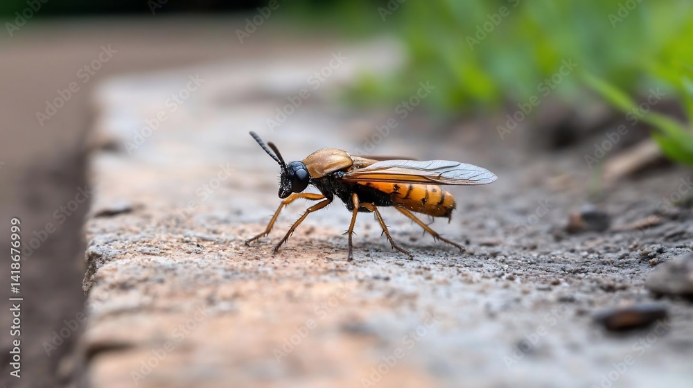 Leinwandbilder detailed macro shot of an insect on a weathered surface featuring a vibrant insect with orange and b