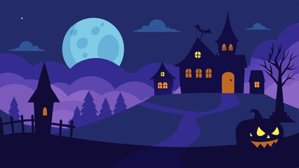 Fototapeta premium Spooky Village Under a Moonlit Halloween Night