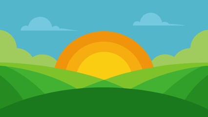 Obraz premium Morning Sunrise Over Green Rolling Hills Background
