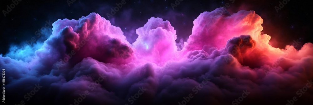 Poster abstract rendering of vibrant pink and purple clouds against a dark starry sky evoking a sense of my