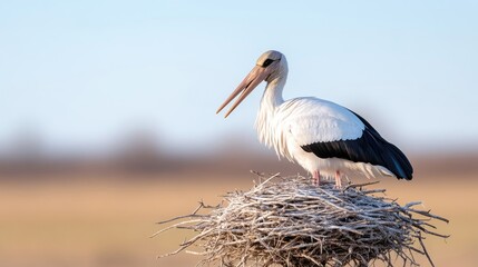 Fototapeta premium A stork perched on a nest
