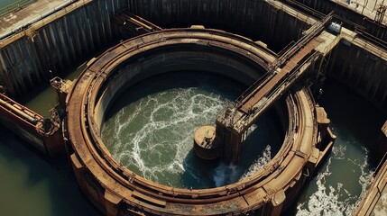 Aeration basin in action at water treatment facility, oxygen being pumped to support biological treatment
