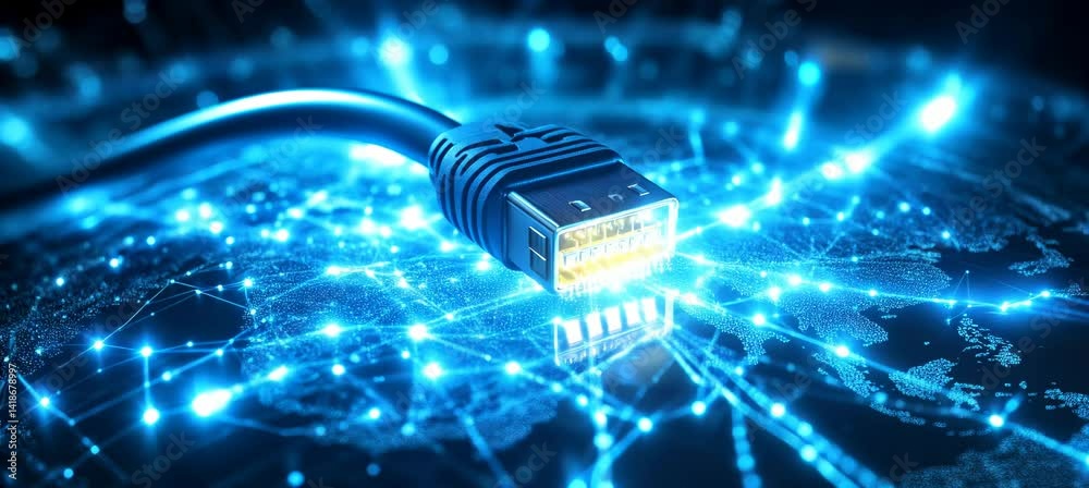 Poster internet cable. wireless online speed network. generative video ai technology.