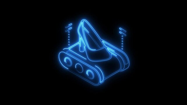 Glowing neon manufacturing icon 4k isolated on black background. HD Video motion graphic animation