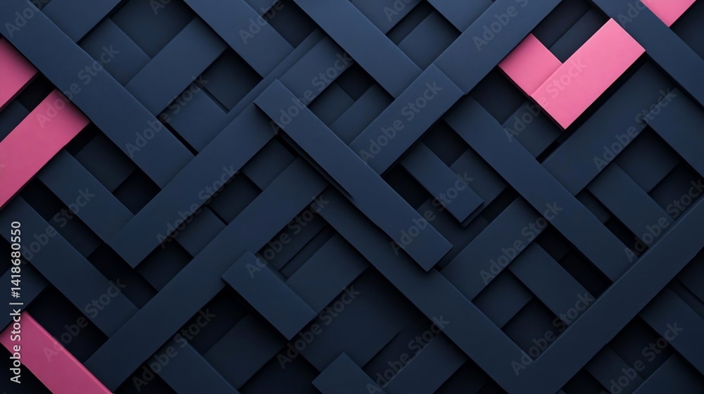 Poster abstract geometric background featuring interwoven dark blue and pink ribbons creating a textured pa