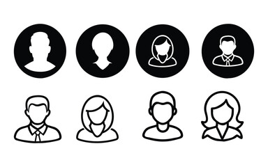 Minimal Avatar Icon Set for Male and Female Profiles in Outline and Solid Style