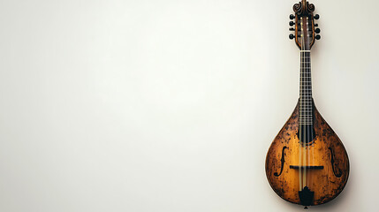 Fototapeta premium A guitar with a black and brown finish sits on a white background