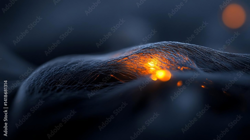 Poster Abstract dark blue and gray surface with a textured feel is illuminated by warm orange light creating a contrast of colors and textures