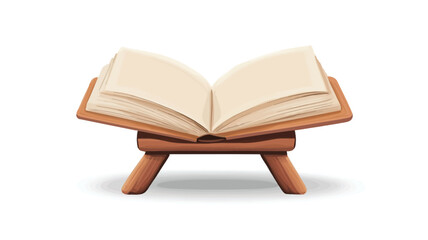 A digital illustration depicts an open book resting on a simple, A-frame wooden lectern. The book's pages are a creamy off-white, exhibiting subtle textural variations suggestive of paper