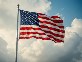 Obraz premium The American flag is flying. The national flag of the USA.
