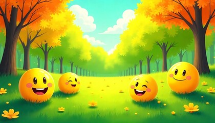 Happy Emoji Friends in Autumn Forest