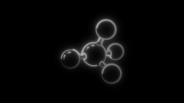 Glowing neon molecules icon 4k  isolated on black background. HD Video motion graphic animation