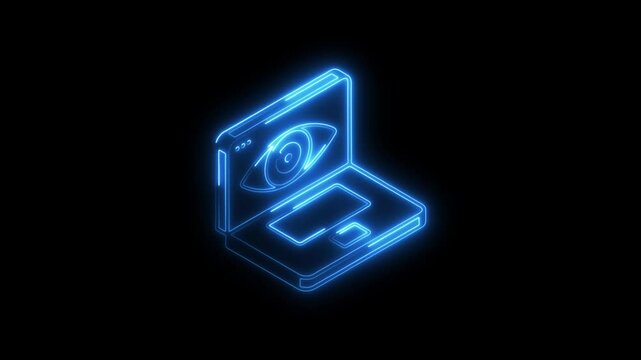 Glowing neon monitoring icon 4k isolated on black background. HD Video motion graphic animation