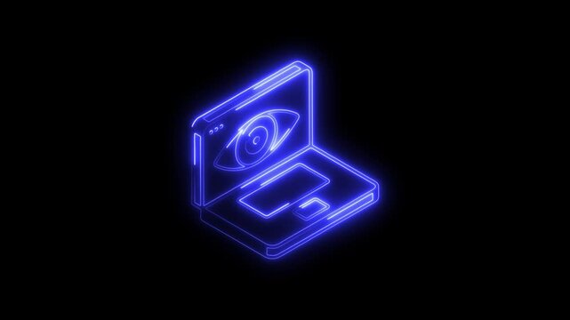 Glowing neon monitoring icon 4k  isolated on black background. HD Video motion graphic animation