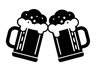 Two Clinking Beer Mugs Silhouette Vector | Cheers Beer SVG for Party Crafts