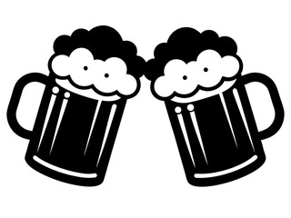 Two Clinking Beer Mugs Silhouette Vector | Cheers Beer SVG for Party Crafts