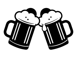 Two Clinking Beer Mugs Silhouette Vector | Cheers Beer SVG for Party Crafts