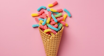Gummy Worms in a Waffle Cone: A Sweet, Vibrant Delight