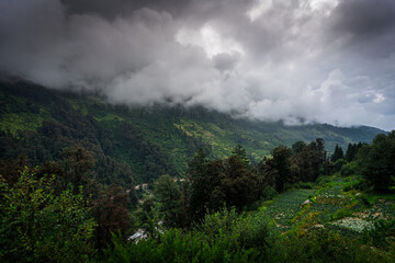Beautiful landscape of Barot valley. It is situated in valley formed by the Uhl River, part of the Dhauladhar range of the Himalayas. It is near to Bir Biling which is famous for Paragliding in India	