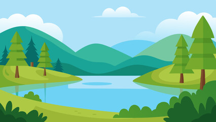 Obraz premium Calm Water Lake Among Lush Trees and Grass