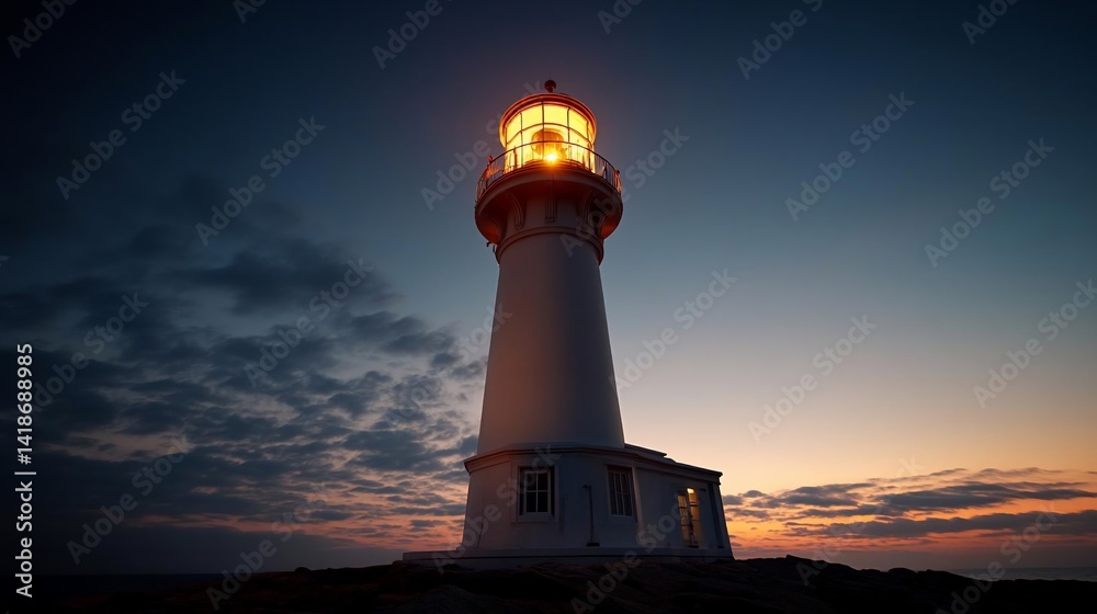 Aufkleber a tall white building illuminated against a twilight sky with soft clouds and warm sunset hues casti