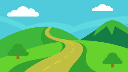 Obraz premium Illustrated Road Meandering Through Green Hills
