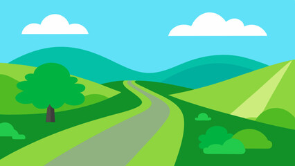 Obraz premium Playful Green Hills Road Illustration