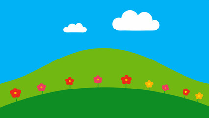 summer landscape with green grass and clouds