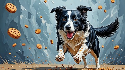 Playful Border Collie Dog Running and Catching Treats in Dynamic Action