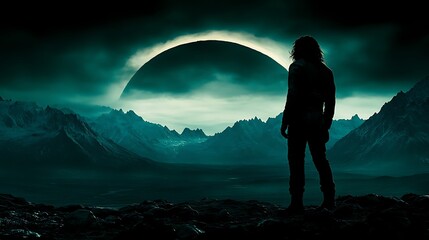 Fototapeta premium Lone figure witnesses cosmic event