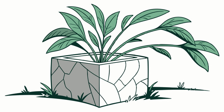 green plant in stone pot clip art preview