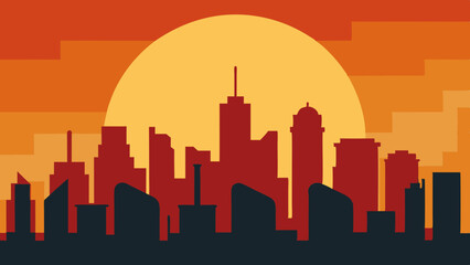 Naklejka premium city skyline at sunset