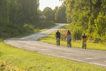 Obraz premium Group Cycling Along a Scenic Road During a Sunny Summer Day